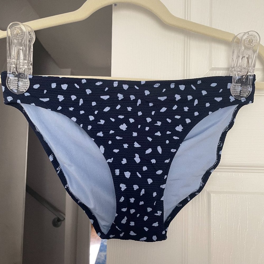 NWT Aerie Pique Bikini Bottom in Navy and Light Blue Polka Dot, sz Small